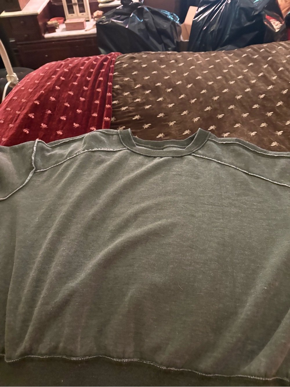 Free People Olive Green Washed Crewneck Sweatshirt